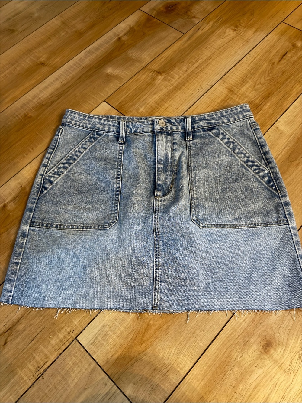 Edikted Light Blue Distressed Denim Mini Skirt